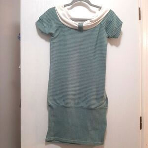 Teal Boat Neck Sweater Dress Short Sleeve XS
